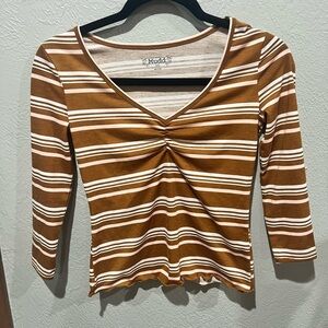 Mudd Brown Striped Women's Top Y2K Fashion Size XXS Cropped Fit